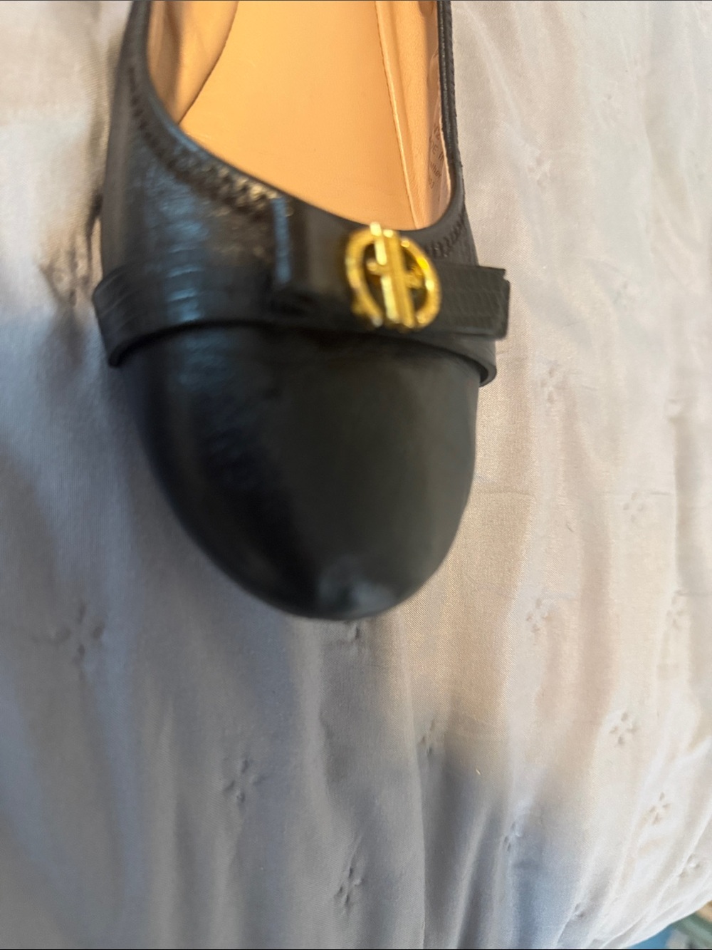 Cole Haan Black Leather Ballet Flats with Gold Double-H Logo - Picture 10 of 10